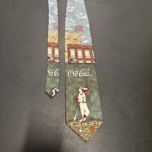 Coca Cola Coke Vintage Silk Tie Baseball With US Flag Made‎ in USA Classic Mens